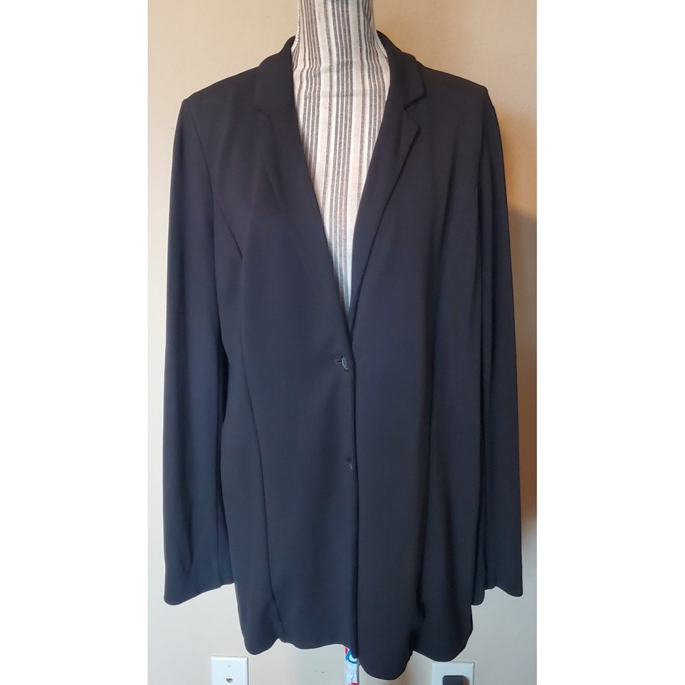 J. Jill Wearever Black Sculpted Knit Blazer Jacket Women M oversz Longline Ponte